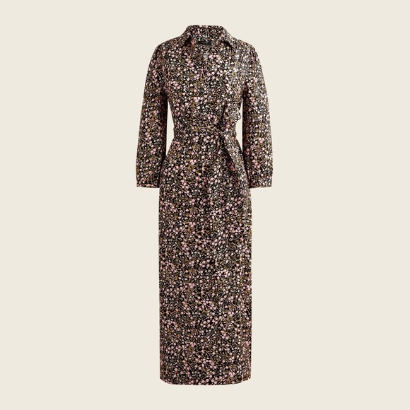 J. Crew Tie-waist shirtdress midi dress in fall garden floral sz 2